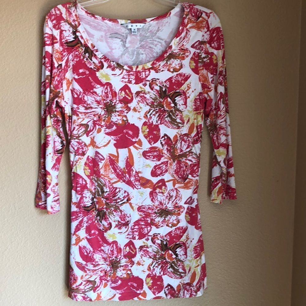 CAbi pink floral long length 3/4 sleeve top soft stretchy lovely 🌸🌺 Size M